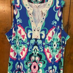 Crown & Ivy Blue and Pink Patterned Blouse